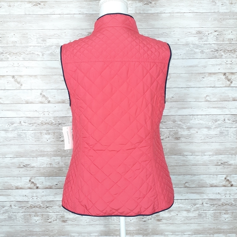 Charter Club Quilted Vest Coral Navy Pockets J - Picture 5 of 8